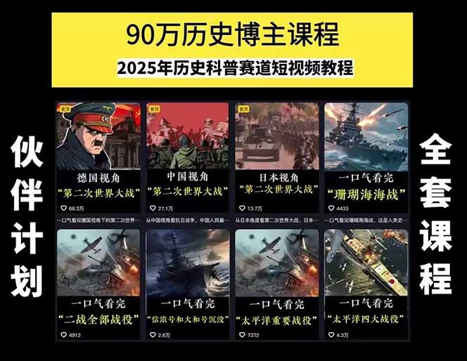 图片[1]-历史短视频赛道变现课，百集素材库应用，文案剪辑技巧，账号运营全案-翻身站