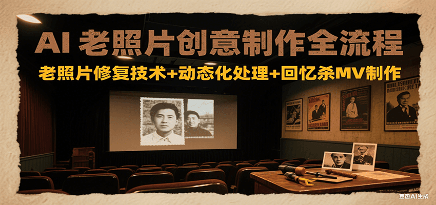 AI老照片创意制作全流程：老照片修复技术+动态化处理+回忆杀MV制作-翻身站