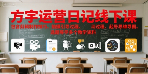 方宇运营日记线下课，包含剪辑制作技巧、拍摄引导过程、起号思维导图、选题等多个教学资料-翻身站