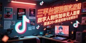 三平台短视频实战课，数字人制作加半无人直播，覆盖20+赛道剪辑与运营技巧-翻身站