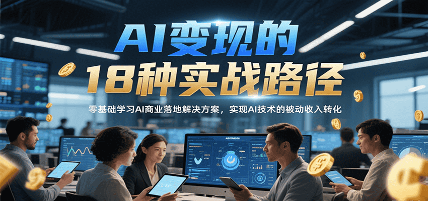 AI变现的18种实战路径，零基础学习AI商业落地解决方案，实现AI技术的被动收入转化-翻身站