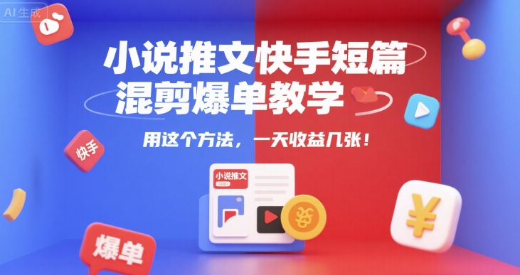 小说推文快手短篇混剪爆单教学，用这个方法，一天收益几张-翻身站