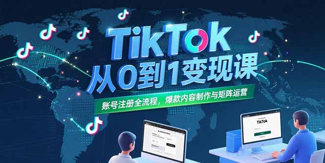 TikTok从0到1变现课，账号注册全流程，爆款内容制作与矩阵运营-翻身站