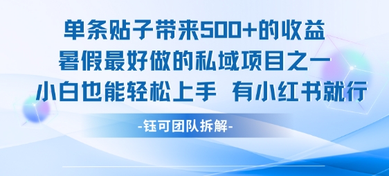 单条贴子带来5张的收益，暑假最好做的私域项目之一，小白也能轻松上手，有小红书就行-翻身站
