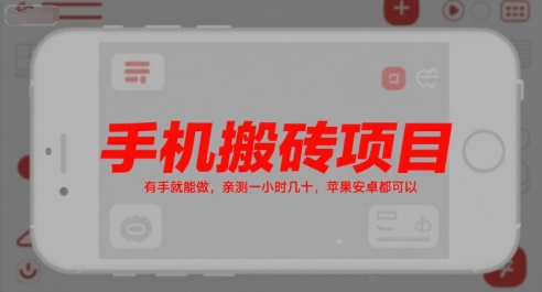 手机搬砖项目，有手就能做，亲测一小时几十，苹果安卓都可以-翻身站