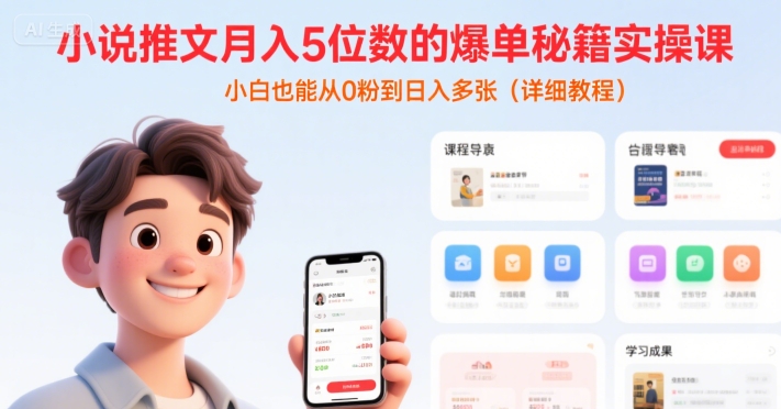 小说推文月入5位数的爆单秘籍实操课，，小白也能从0粉到日入多张(详细教程)-翻身站