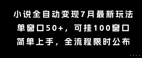 小说全自动变现7月玩法，单窗口50+，可挂100窗口，简单上手，全流程限时公布【揭秘】-翻身站