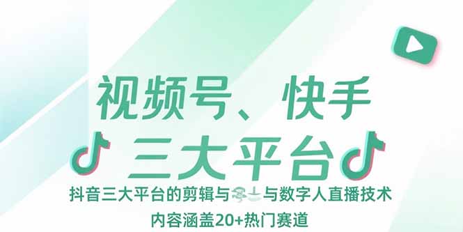 视频号、快手、抖音三大平台的剪辑与数字人直播技术，内容涵盖20+热门赛道-翻身站