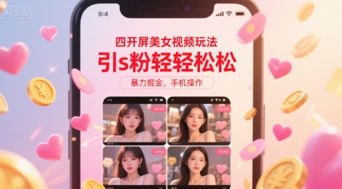 四开屏美女视频玩法，引s粉轻轻松松，暴力掘金，手机操作【揭秘】-翻身站