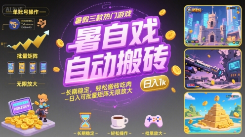 暑假三款热门游戏自动搬砖，长期稳定，轻松搬砖吃肉，日入1k ，可批量矩阵无限放大【揭秘】-翻身站