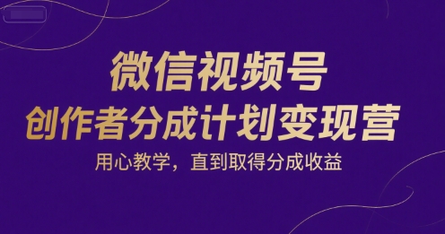 微信视频号创作者分成计划变现营，用心教学，直到取得分成收益-翻身站