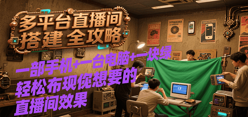 多平台直播间搭建全攻略，一部手机+一台电脑+一块绿布轻松实现你想要的直播间效果-翻身站