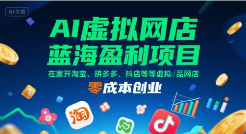 AI虚拟网店蓝海盈利项目，在家开淘宝、拼多多、抖店等虚拟品网店，零成本创业-翻身站