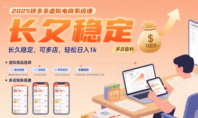 2025拼多多虚拟电商系统课，长久稳定，可多店，轻松日入1k-翻身站