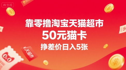 靠零撸淘宝天猫超市50元猫卡，挣差价日入5张-翻身站