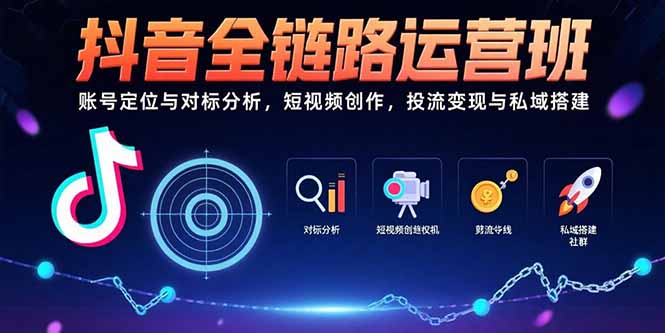 抖音全链路运营班：账号定位与对标分析，短视频创作，投流变现与私域搭建-翻身站