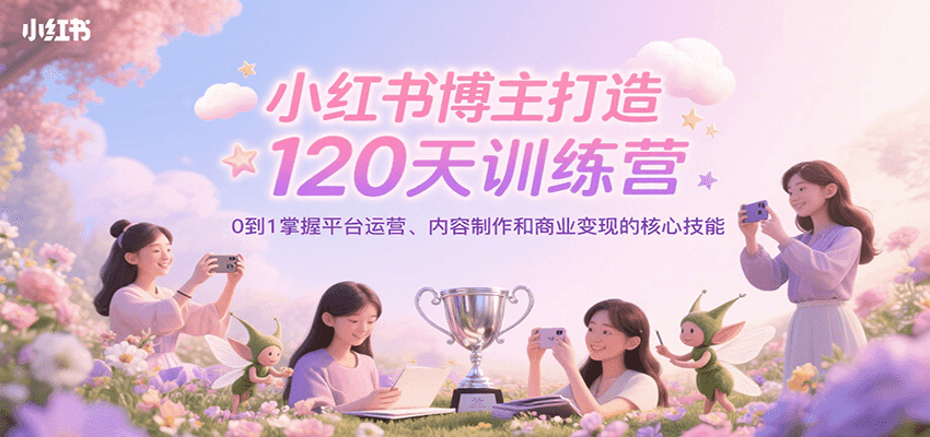 小红书博主打造120天训练营，0到1掌握平台运营、内容制作和商业变现-翻身站