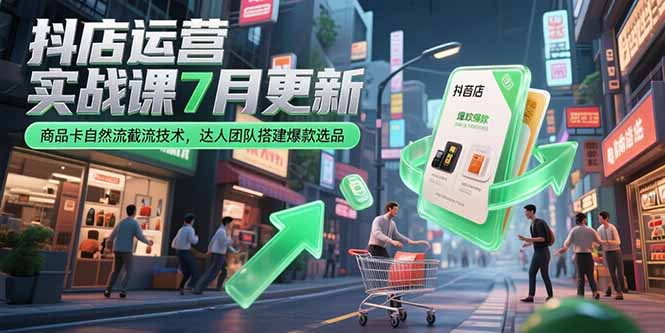 抖店运营实战课7月更新，商品卡自然流截流技术，达人团队搭建爆款选品-翻身站
