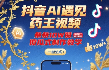 抖音AI遇见药王视频，条条10W赞，快速起千粉万粉号，傻瓜式制作教学-翻身站