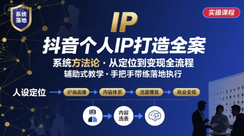 抖音个人IP系统落地实操大课，实操课程，辅助落地-翻身站