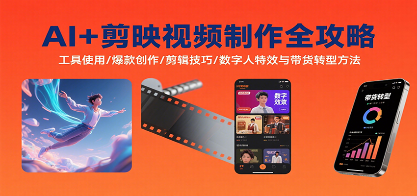 图片[1]-AI+剪映视频制作全攻略：工具使用/爆款创作/剪辑技巧/数字人特效与带货转型方法-翻身站