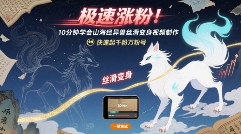 极速涨粉！10分钟学会山海经异兽丝滑变身视频制作，快速起千粉万粉号-翻身站