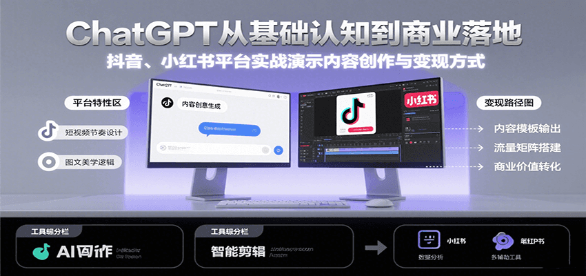 ChatGPT从基础认知到商业落地，实战演示抖音、小红书等平台的内容创作与变现-翻身站