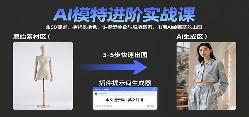 AI模特进阶实战课：含SD部署、换背景换色，讲模型参数与服装案例，电商AI绘画高效出图-翻身站