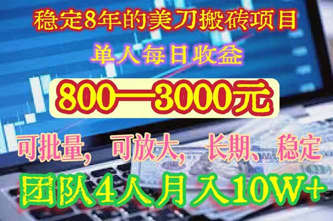 稳定8年的美刀搬砖项目，单人每日收益800—3000.团队4人月入10W+.可线下-翻身站