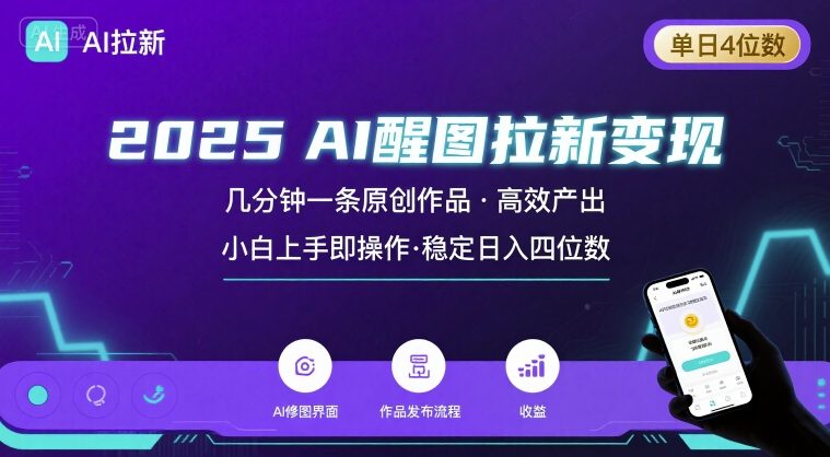 2025最强AI醒图拉新，几分钟一条原创作品，单日收入4位数，小白也能上手操作-翻身站