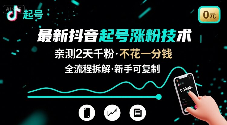 最新抖音起号涨粉技术，亲测2天千粉，不花一分钱，全流程拆解-翻身站