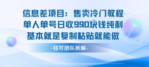信息差项目：售卖冷门教程单人单号日收9张纯利基本就是复制粘贴就能做-翻身站