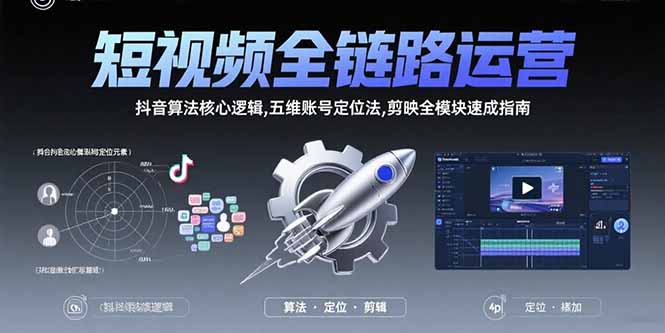 短视频全链路运营：抖音算法核心逻辑,五维账号定位法,剪映全模块速成指南-翻身站