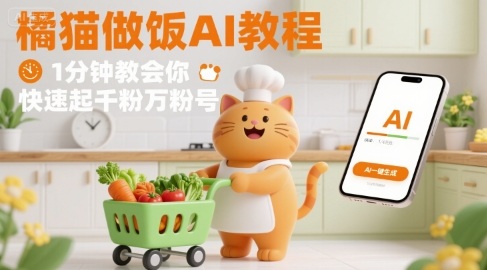 有趣的橘猫买菜做饭视频，用AI一键搞定，1分钟教会你，快速起千粉万粉号-翻身站