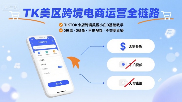 TK美区跨境电商运营全链路，TIKTOK小店跨境美区小白0基础教学，0投流0备货不拍视频不需要直播-翻身站