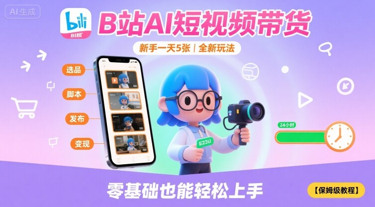 B站AI短视频带货，新手一天5张，全新玩法【保姆级教程】-翻身站