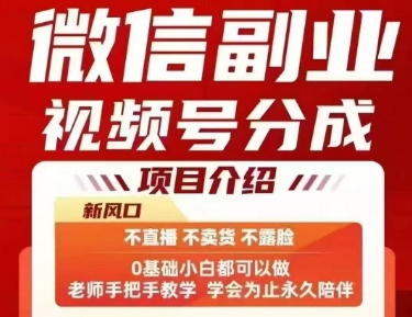 微信副业视频号分成，不直播 不卖货 不露脸，三五分钟即可完成一条作，每日收益几十、几张不等-翻身站