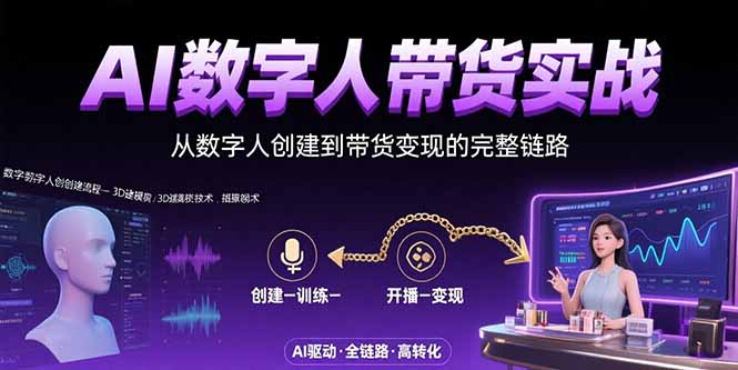 AI数字人+带货实战：从数字人创建到带货变现的完整链路-翻身站