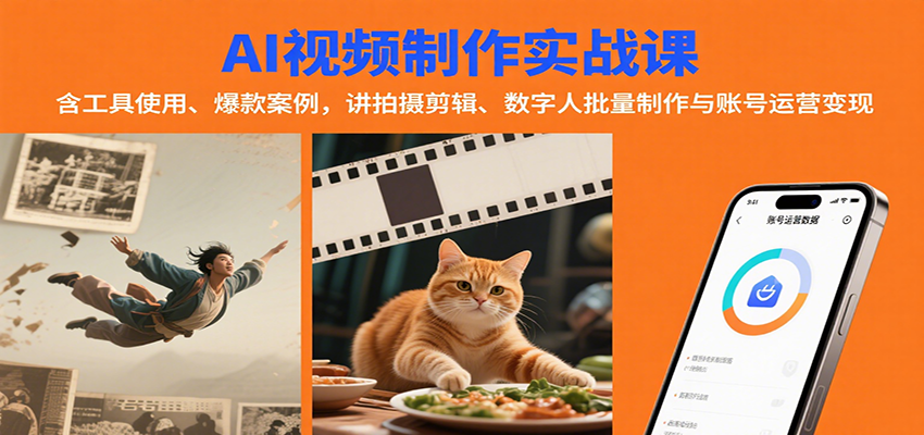 AI视频制作实战：含工具使用、爆款案例，讲拍摄剪辑、数字人批量制作与账号运营变现-翻身站