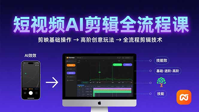 短视频AI剪辑技能，从剪映基础操作到高阶创意玩法，全流程剪辑技术-翻身站