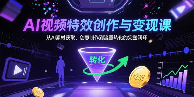 AI视频特效创作与变现课：从AI素材获取、创意制作到流量转化的完整闭环-翻身站