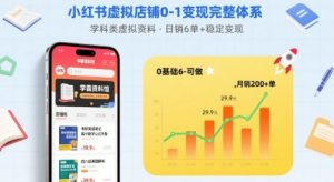 小红书虚拟店铺0-1变现完整体系：卖学科类虚拟资料，一天6张+，很稳定【已完结】-翻身站