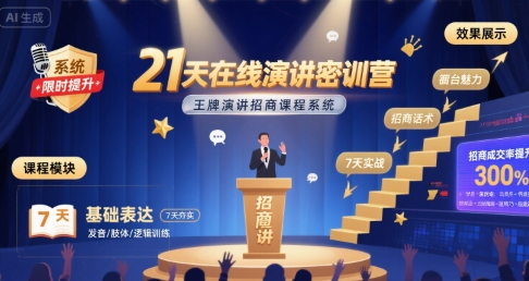21天在线演讲密训营，王牌演讲招商课程系统-翻身站