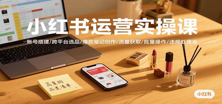 小红书运营实操课，账号搭建/跨平台选品/爆款笔记创作/流量获取/批量操作/违规处理等-翻身站