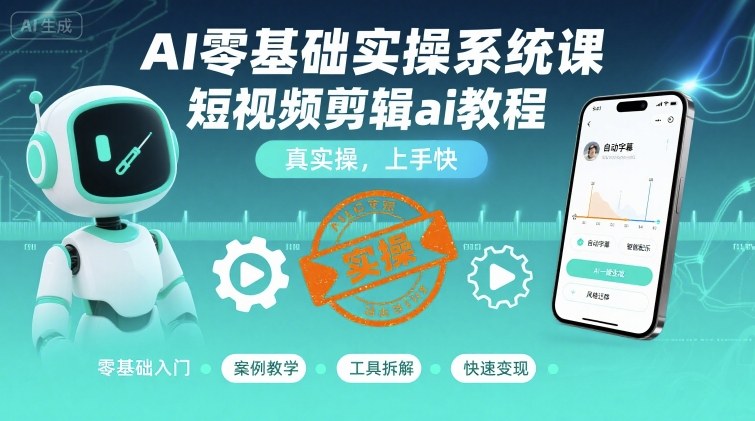 AI零基础实操系统课，短视频剪辑ai教程，真实操，上手快-翻身站