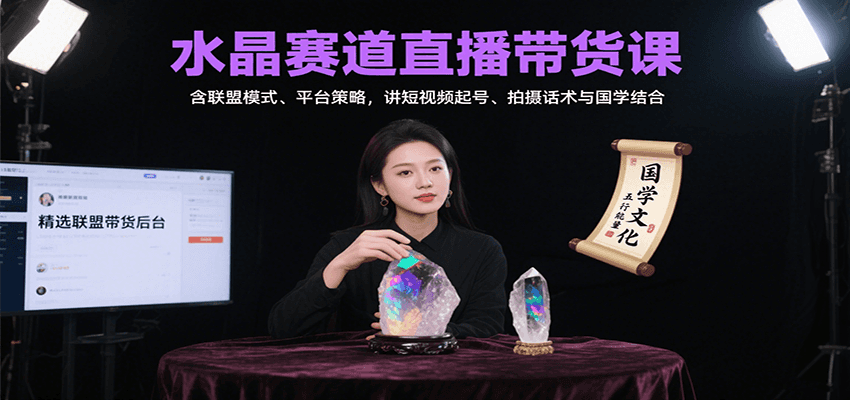 水晶赛道直播带货课：含联盟模式、平台策略，讲短视频起号、拍摄话术与国学结合-翻身站