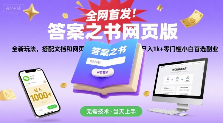 全网首发！答案之书网页版，全新玩法，搭配文档和网页，日入1k+零门槛小白首选副业【揭秘】-翻身站
