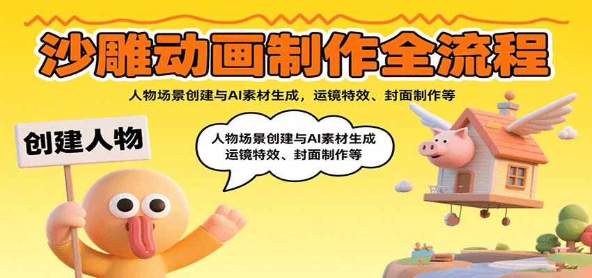 沙雕动画制作全流程：人物场景创建与AI素材生成，运镜特效、封面制作等-翻身站