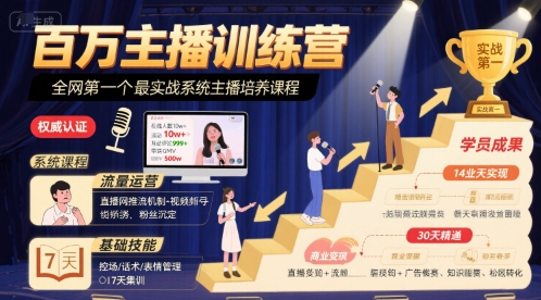 百万主播训练营，全网第一个最实战系统主播培养课程-翻身站