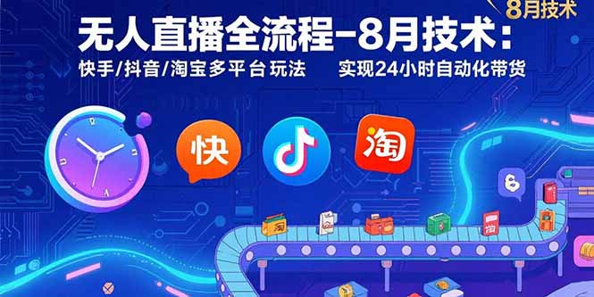 无人直播全流程-8月技术：快手/抖音/淘宝多平台玩法 实现24小时自动化带货-翻身站